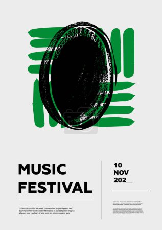 Illustration for Daf, Dayere, Riq, dafli, dap. Music festival poster. Percussion musical instruments. Competition. A set of vector illustrations. Minimalistic design. Banner, flyer, cover, print. - Royalty Free Image