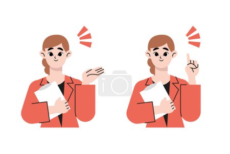 Téléchargez les illustrations : A woman with a clipboard to guide. Flat drawn style vector design illustration - en licence libre de droit