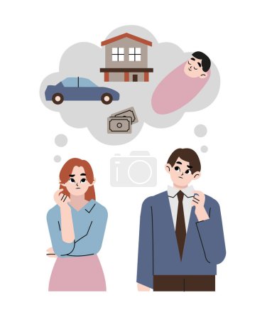 Illustration for Young couple to speak life plan. Flat vector illustration isolated on white background - Royalty Free Image