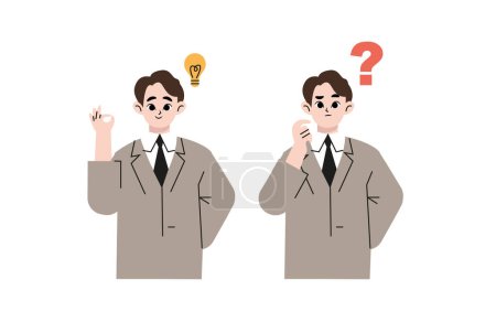 Illustration for Smart young man, student thinking, understands problem and finds successful solution, character. Young man character solution and thinking. Flat vector illustration isolated on white background - Royalty Free Image