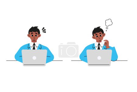 Téléchargez les photos : 2 patterns of american businessmen using laptops. Flat vector illustration isolated on white background - en image libre de droit