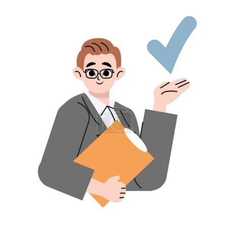Ilustración de Getting things done, completed tasks or business accomplishment, finished checklist, achievement or project progression concept, businessman expert holding pencil tick all completed task checkbox. - Imagen libre de derechos
