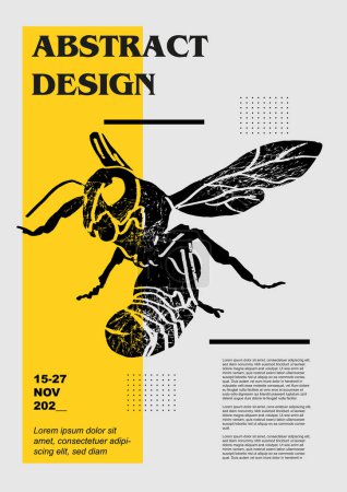 Illustration for Wasp, bee, apis, honeybee, bumblebee, humble-bee. Set of vector posters with insects. Engraving illustrations and typography. Background images for cover, banner - Royalty Free Image