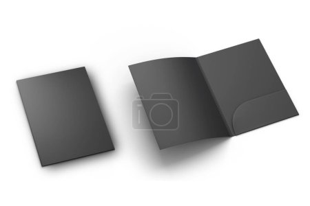 Foto de Carpeta en blanco de papel negro A4 maqueta aislada sobre fondo blanco. renderizado 3d - Imagen libre de derechos
