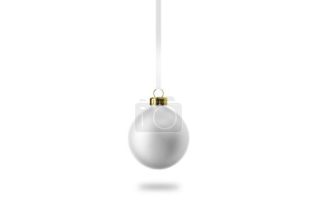 Photo for Empty blank Christmas ball with ribbon mockup isolated on white background. 3d rendering. - Royalty Free Image