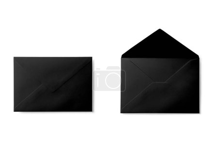Photo for Blank black envelope mockup, front and back view isolated on white background. 3d rendering. - Royalty Free Image