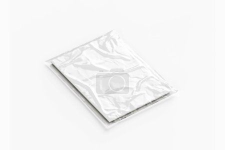 Foto de Revista en blanco en maqueta de embalaje de lámina aislada sobre fondo blanco. renderizado 3d. - Imagen libre de derechos
