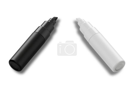Photo for Black and white markers mockup isolated on white background. 3d rendering. - Royalty Free Image