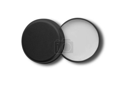 Photo for Blank black opened body or lips butter or balm round metallic aluminum jar mockup isolated on white background. 3d rendering. top view. - Royalty Free Image