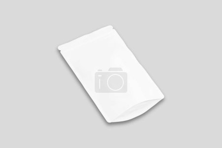 Photo for Blank white plastic foil pouch bag mockup isolated on grey background. 3d rendering. Empty Foil Food Stand Up Pouch Packing. - Royalty Free Image