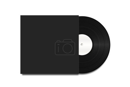 Foto de Grabación de vinilo negro con maqueta de cubierta aislada sobre fondo blanco. renderizado 3d. - Imagen libre de derechos