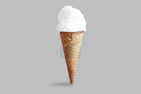 Photo for Ice cream in a waffle cone on grey background - Royalty Free Image