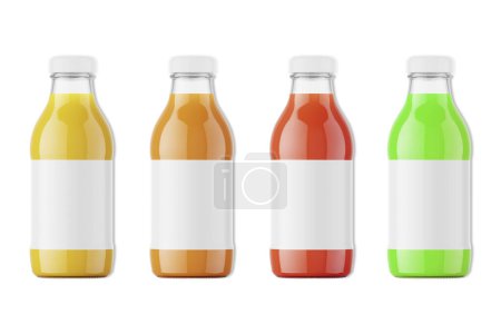 Téléchargez les photos : Ensemble de bouteilles de jus sur fond blanc - en image libre de droit
