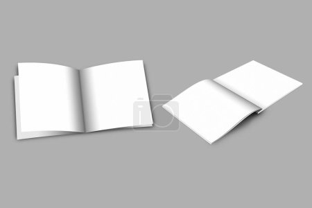 Foto de Abra la maqueta de catálogo cuadrado en blanco aislado sobre un fondo gris. renderizado 3d. - Imagen libre de derechos