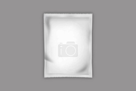Photo for Blank white sachet for medicine, drugs, coffee, sugar, salt, spices, tea isolated on a grey background . disposable cosmetics bag, with clipping path.3d rendering. eco friendly. - Royalty Free Image