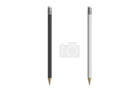 Téléchargez les photos : Jeu de crayons noirs et blancs isolés sur fond blanc - en image libre de droit