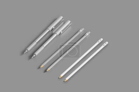 Photo for Pens and pencils on grey background - Royalty Free Image