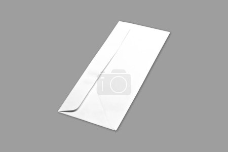 Téléchargez les photos : Blanc blanc ouvert enveloppe DL maquette isolée sur fond gris. Rendu 3d. - en image libre de droit
