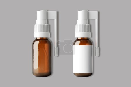 Téléchargez les photos : Throat spray médecine maquette sur fond gris isolé. Rendu 3d. - en image libre de droit