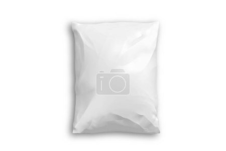 Leere weiße Plastiktüte, isoliert auf grauem Hintergrund. Versand Plastiktüte Postverpackung. Postpaket. 3D-Darstellung.