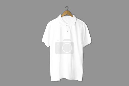 Foto de Camiseta de polo blanco colgante en blanco mockup aislado en un fondo gris.. - Imagen libre de derechos