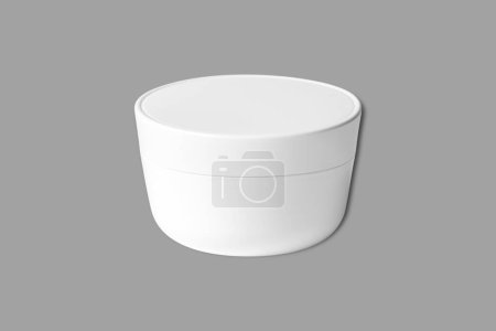 Photo for Blank white cosmetic jar mockup isolated on a grey background. Blank label for branding mock-up. face cream plastic packaging container. face and body care, anti age product. 3d rendering. - Royalty Free Image
