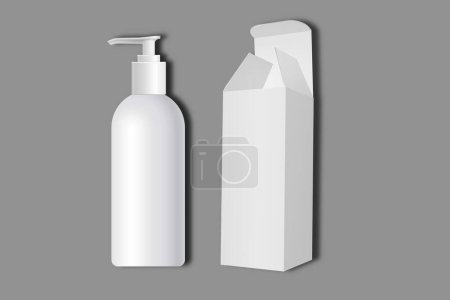 Téléchargez les photos : Bouteille de pompe de shampooing vierge avec boîte d'emballage maquette isolée sur fond. Rendu 3d. - en image libre de droit