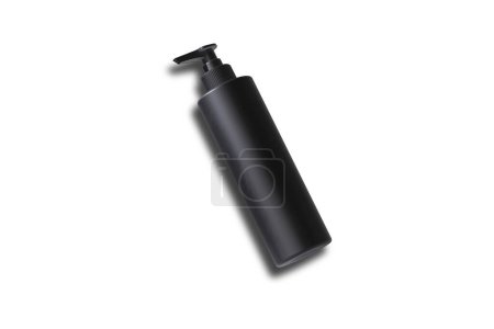 Foto de Botella o dispensador de pompa cosmética de plástico para jabón líquido, gel, loción, crema, champú y espuma de baño. Embalaje de producto negro en blanco mockup.3d rendering - Imagen libre de derechos