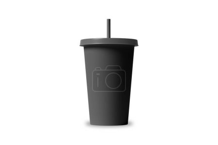 Foto de Copa de bebida negra con maqueta de dispersión negra aislada sobre fondo blanco.3d representación. Quitar el café o la taza de té desechables. - Imagen libre de derechos