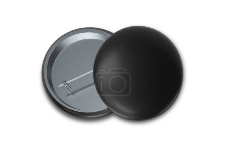Foto de Insignia redonda negra, botón pin mockup aislado. renderizado 3d. frontal y lado negro. - Imagen libre de derechos