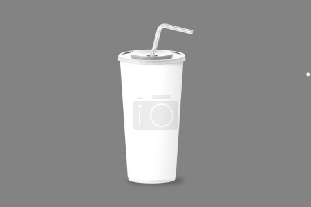 Photo for Blank white paper cup with lid and strew mockup isolated on white background. 3d rendering. - Royalty Free Image