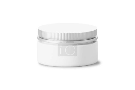 Téléchargez les photos : Pot cosmétique en verre blanc blanc avec bouchon à vis isolé sur fond blanc. Rendu 3d. - en image libre de droit