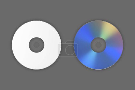 Photo for Blank CD or DVD disk mockup isolated on dark background. front and back side.cd compact disc on dark black background top view with copy space close-up.3d rendering. - Royalty Free Image