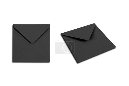 Téléchargez les photos : Maquette d'enveloppe noire carrée isolée sur fond blanc. Rendu 3d. - en image libre de droit