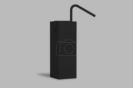 Photo for Juice or milk carton box with drinking straw mockup isolated on a grey background. 3d rendering. - Royalty Free Image