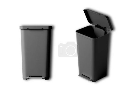 Photo for Blank black outdoor trash can with pedal and swivel top lid mockup isolated on white background. 3d rendering. - Royalty Free Image