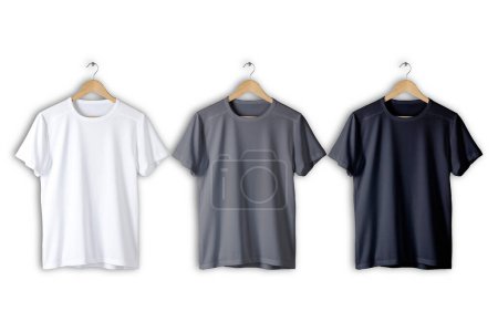 Photo for Black, white and grey oversize hanging t-shirt mockup isolated on white background. unisex modern casual t-shirt.3d rendering. - Royalty Free Image
