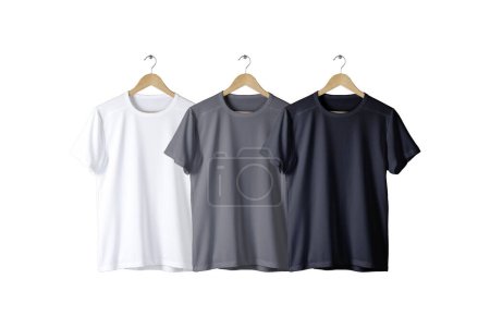 Foto de Camiseta colgante oversize negra, blanca y gris modelo aislada sobre fondo blanco. unisex moderno casual t-shirt.3d representación. - Imagen libre de derechos