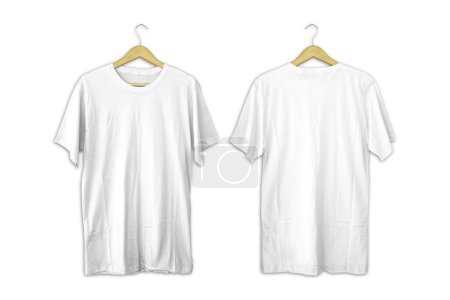 Photo for Blank white oversize hanging t-shirt mockup isolated on white background. unisex modern casual t-shirt.3d rendering. Front and back view. - Royalty Free Image