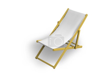 Téléchargez les photos : Fauteuil pliant en bois blanc ou chaise de plage maquette sur fond blanc isolé, rendu 3d - en image libre de droit