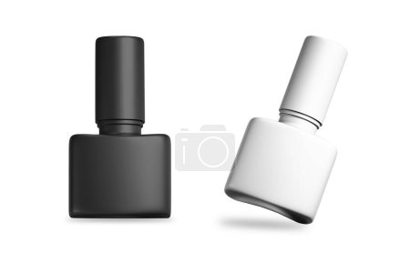 Téléchargez les photos : Vernis à ongles noir et blanc modèle de bouteille mate isolé sur fond blanc. Rendu 3d. - en image libre de droit