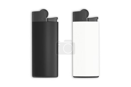 Photo for Realistic black and white cheap merchandising lighters.Plastic disposable lighter mockup isolated on white background.3d rendering. - Royalty Free Image