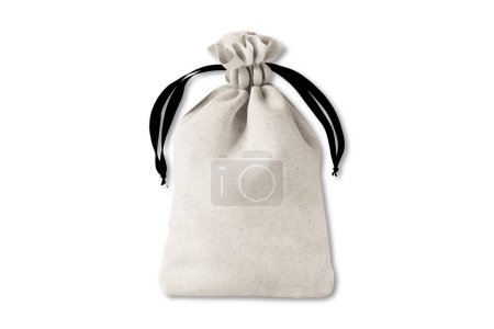 Bolsa de algodón o lino con cordón Mock up aislado sobre fondo blanco. Concepto de cero residuos. renderizado 3d