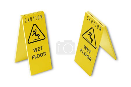 Photo for Close-up of wet floor caution sign mockup isolated on white background.3d rendering. - Royalty Free Image