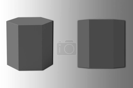 Téléchargez les photos : Modèle de boîte hexagonale noire isolé sur un fond gris. Rendu 3d. - en image libre de droit