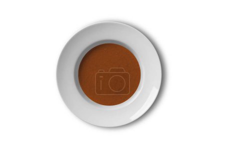 Foto de Placa de porcelana blanca con puré de sopa de tomate. Vista superior. renderizado 3d. - Imagen libre de derechos