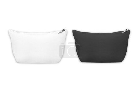 Photo for Blank zipped black and white small pouch bag mockup isolated on white background. cosmetic make up bag, small fabric wallet, cosmetic bag, small cloth purse, 3d rendering. - Royalty Free Image