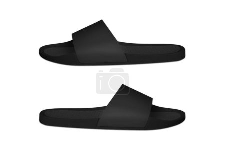 Photo for Blank black rubber sandal flip flop slippers template mockup isolated over white background. Men's sandal mockup. 3d rendering. - Royalty Free Image