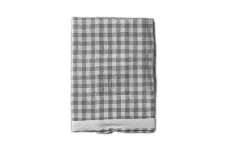 Gingham tablecloth top view. Realistic 3d folded table clothe with plaid pattern mockup isolated on white background. 3d rendering.