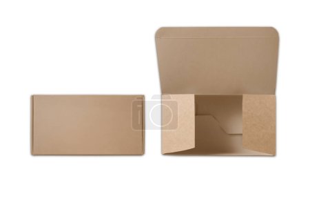 Blank opened and closed craft food box mockup, top view, 3d rendering. Empty brown disposable package for sandwich, burger , fast food. Clear delivery kraft boxed for takeaway lunch mockup template. 